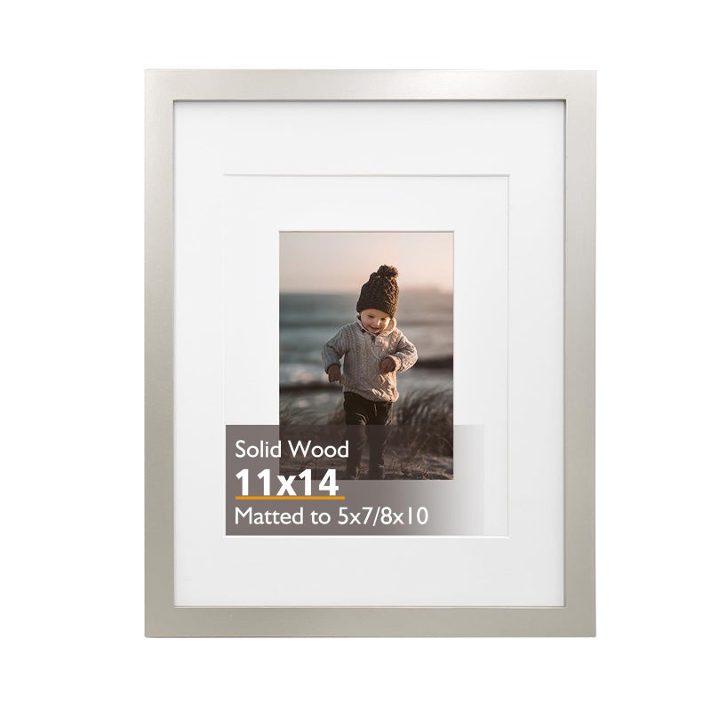 KINLINK 11x14 Picture Frame Light Grey, Solid Wood Frame 11x14 with Acrylic Plexiglass for Pictures 5x7/8x10 With Mat,Tabletop and Wall Display, 11 x 14 Picture Frame Set of 1 - Image 1